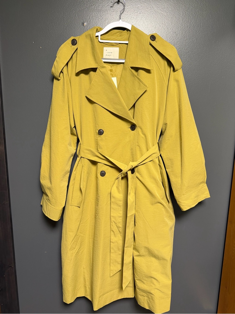 A New Day / Target Chartreuse Belted Long Trench Coat Size L NWT